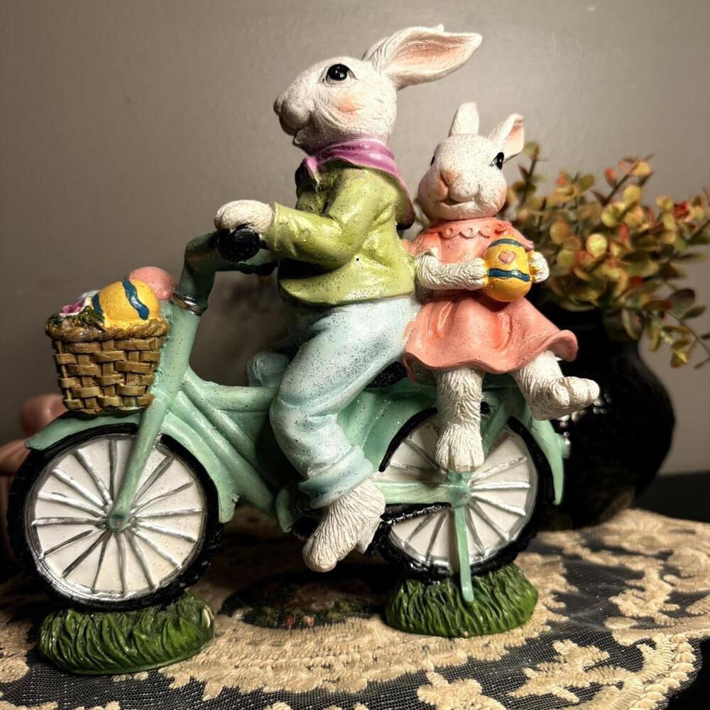 Easter Bunny Bicycle Figurine Pastel Spring Cottagecore Tabletop Decor NWT